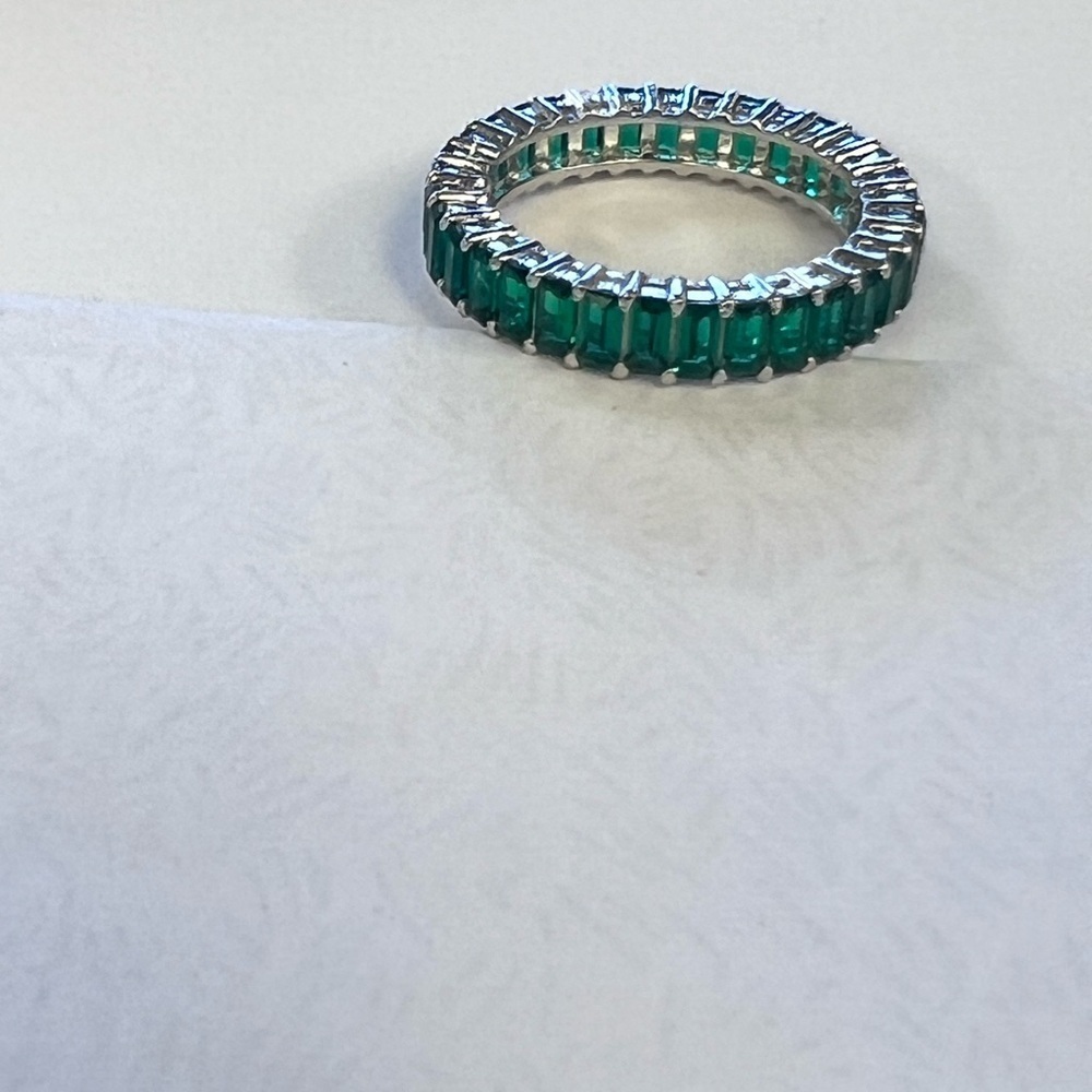 925 Silver Emerald Full Eternity Band | Emerald Cut Gemstone - Picture 2 of 6